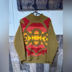 Pendleton NWOT Women’s Olive Green Lambswool Aztec Sweater